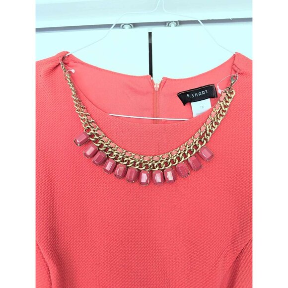 PEACH/CORAL SLEEVELESS DRESS SZ 1X ABOVE KNEE DETACHABLE NECKLACE |RY1 - Picture 2 of 3